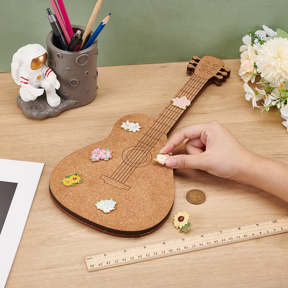 BENECREAT Guitar Pin Cork Board, 15.7x6.5inch Bulletin Display Board Wall Mounted Cork Board for Brooch Pin Storage Display, Office Home and School Decor