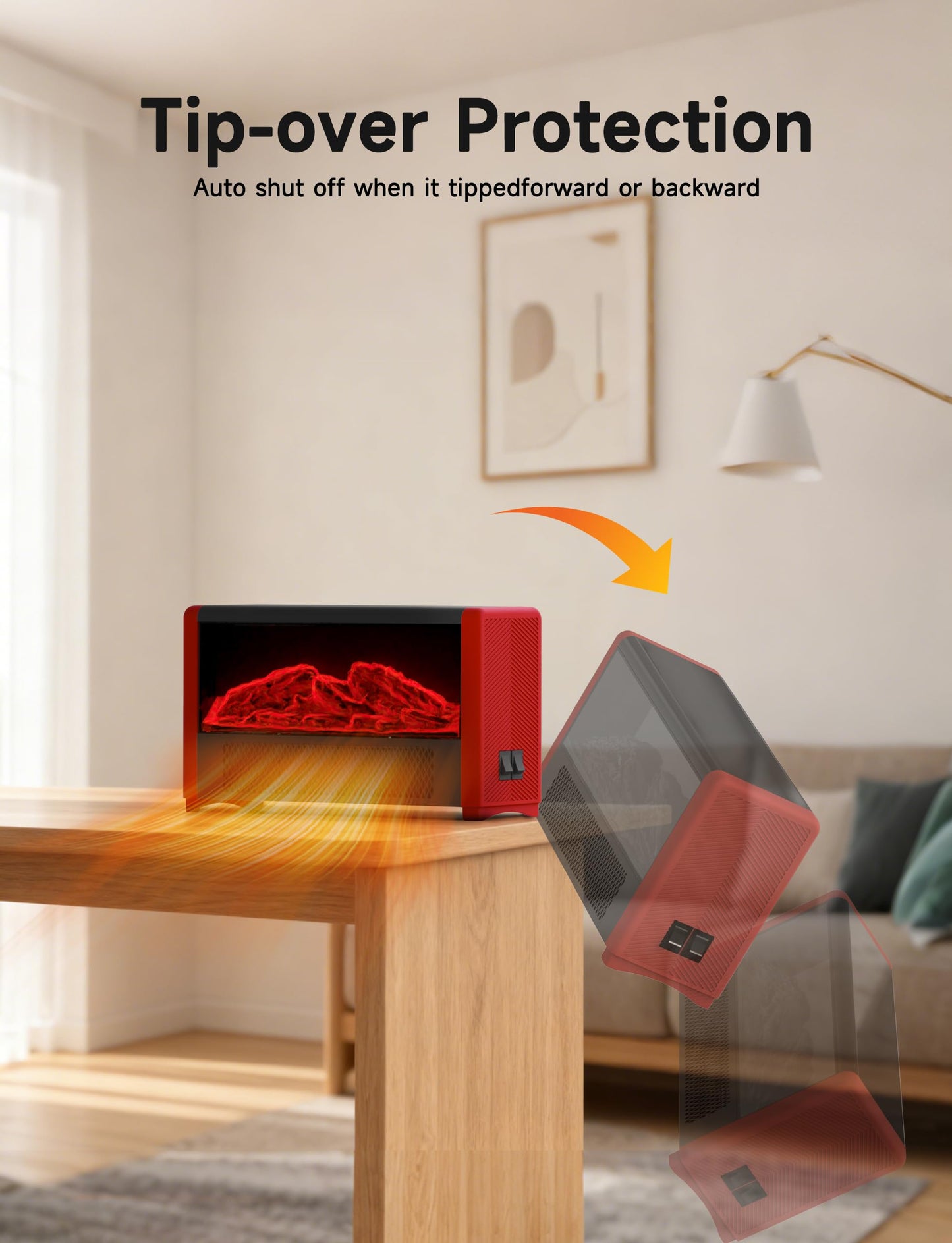Pxonmow Small Space Heater with Realistic Flame Effect,600W Portable Mini Electric Desk Heater for Indoor Use,Fast Heating for Office,Bedroom,Study Room with Overheating & 45° Tip-Over Protection(Red)