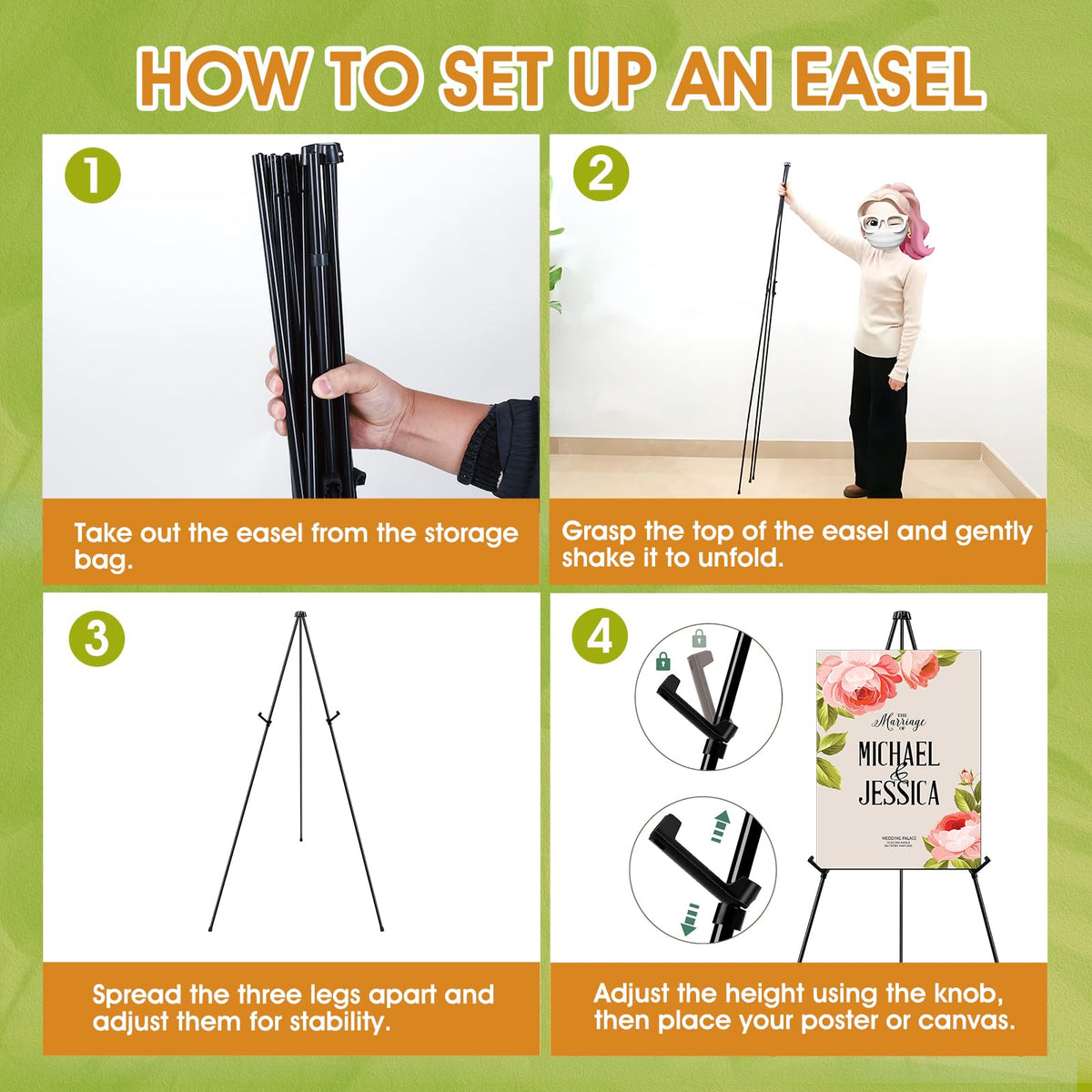 AROIC 63 "Easel Stand for Display, 10 Pack Portable Foldable Metal Easel, Easels for Signs Wedding Logos,Arts, Painting,Adjustable Floor Easels with 10 Storage Bag