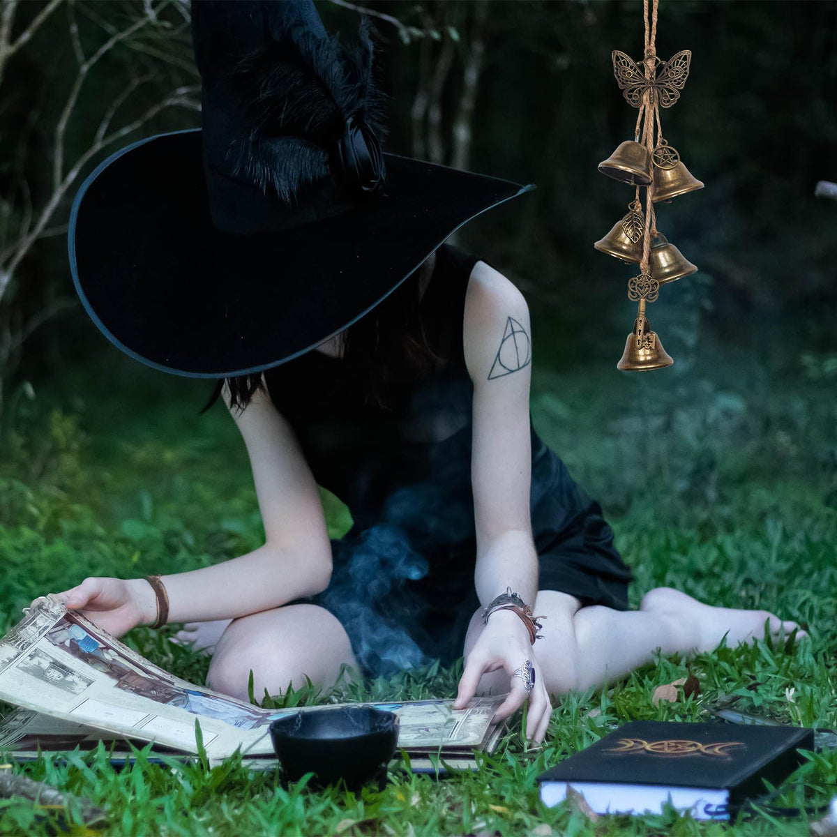 2PCS Witch Bells for Door Knob Protection,Witch Bells Door Hanger Pagan Bell,Hanging Witch Bell Wiccan Magic Wind Chimes for Home Protection(Butterfly Bell Set)