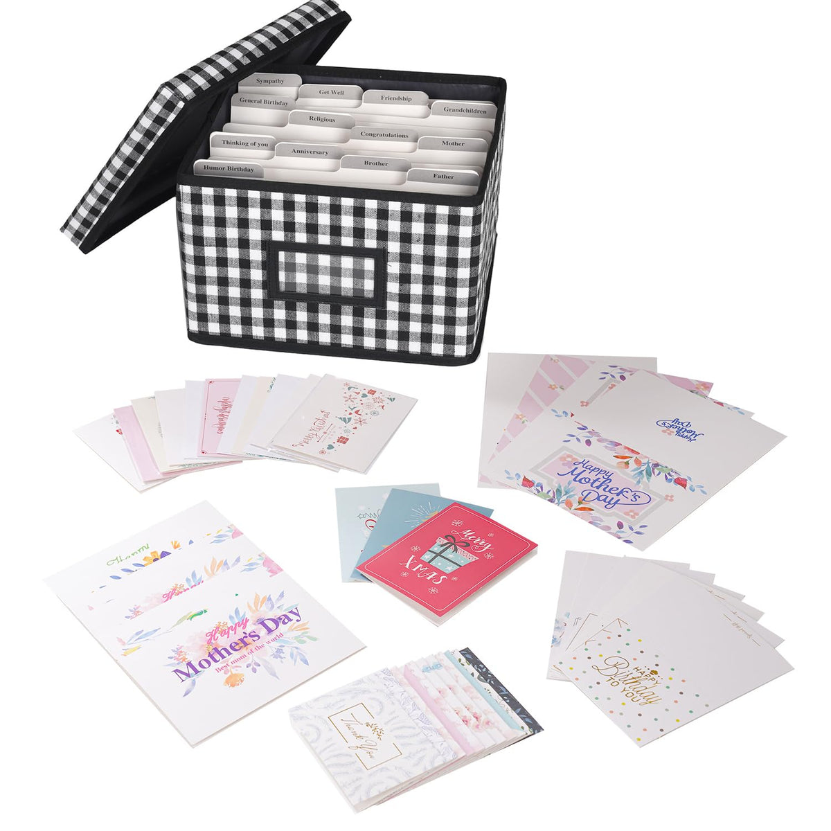 Lukeline Greeting Card Organizer and Storage Box with 15 Adjustable Dividers, Stores 140+ Cards, Suitable for Storing Greeting Cards, Envelopes, Stickers, Photos, Notecards and More