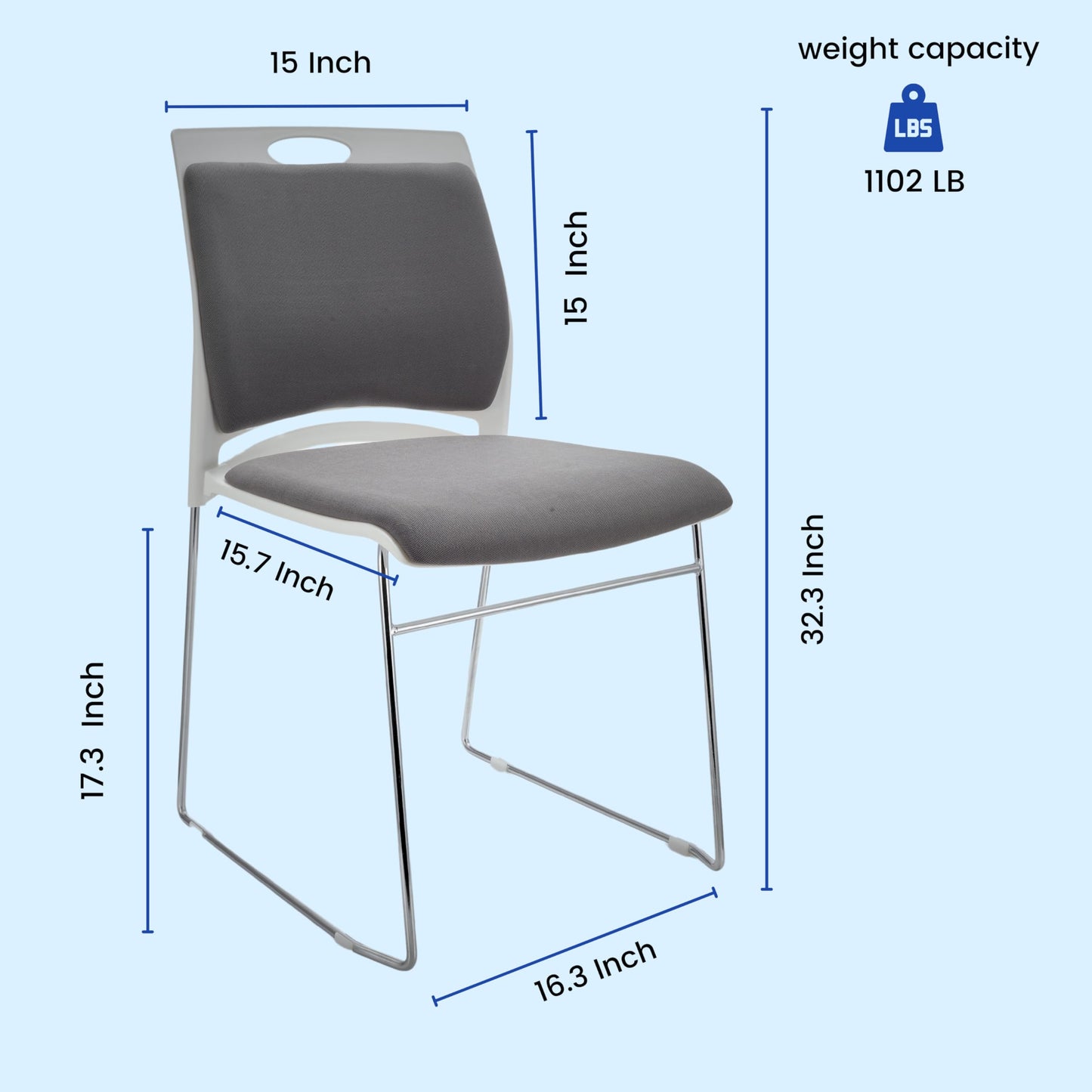 VACYOVKE 4 Pack Stacking Chairs 1102LB Capacity Home Office Guest Chair Set With Sled Base, Modern Reception Chair for Kitchen, Waiting Room, Multi-Purpose, Break Room, Training, Cafeteria, Gray Color