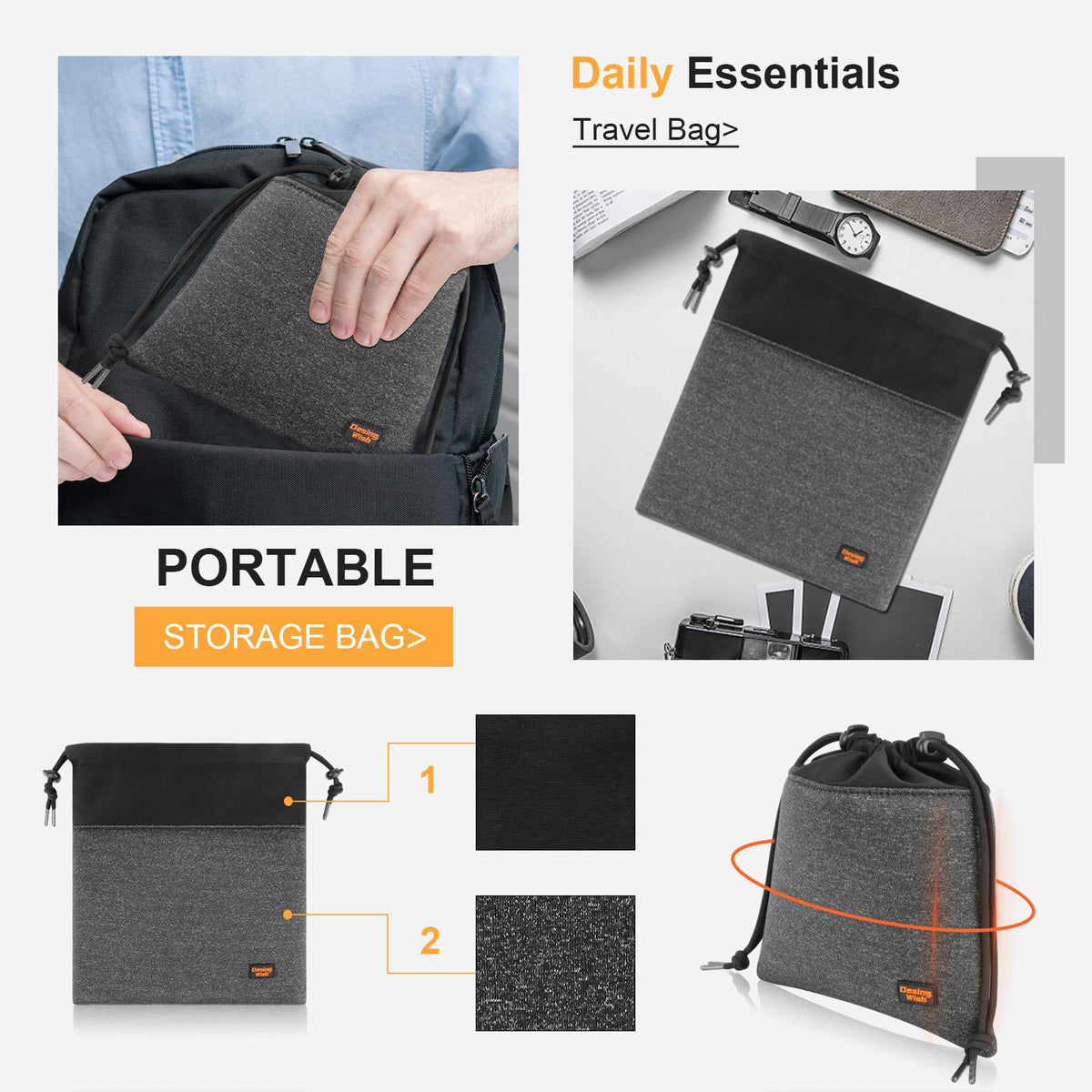 Desing Wish Lightweight Headphone Storage Bag, Portable Headset Carrying Pouch Headphone Case Bag Soft Travel Pouch for Over-Ear Headphones/Gaming Headsets/Neckband Earbuds (Small Grey)