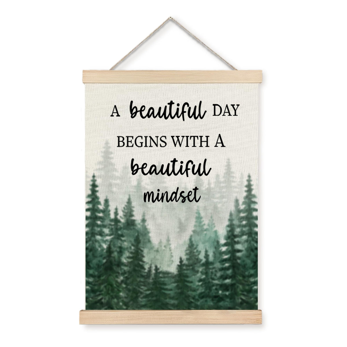 Mindset Framed Canvas Wall Art - A Beautiful Day Begins with a Beautiful Mindset Hanging Canvas Wall Decor for Bedroom Office, Nature Forest Mountain Positive Hanging Poster, Inspirational Gifts for Women