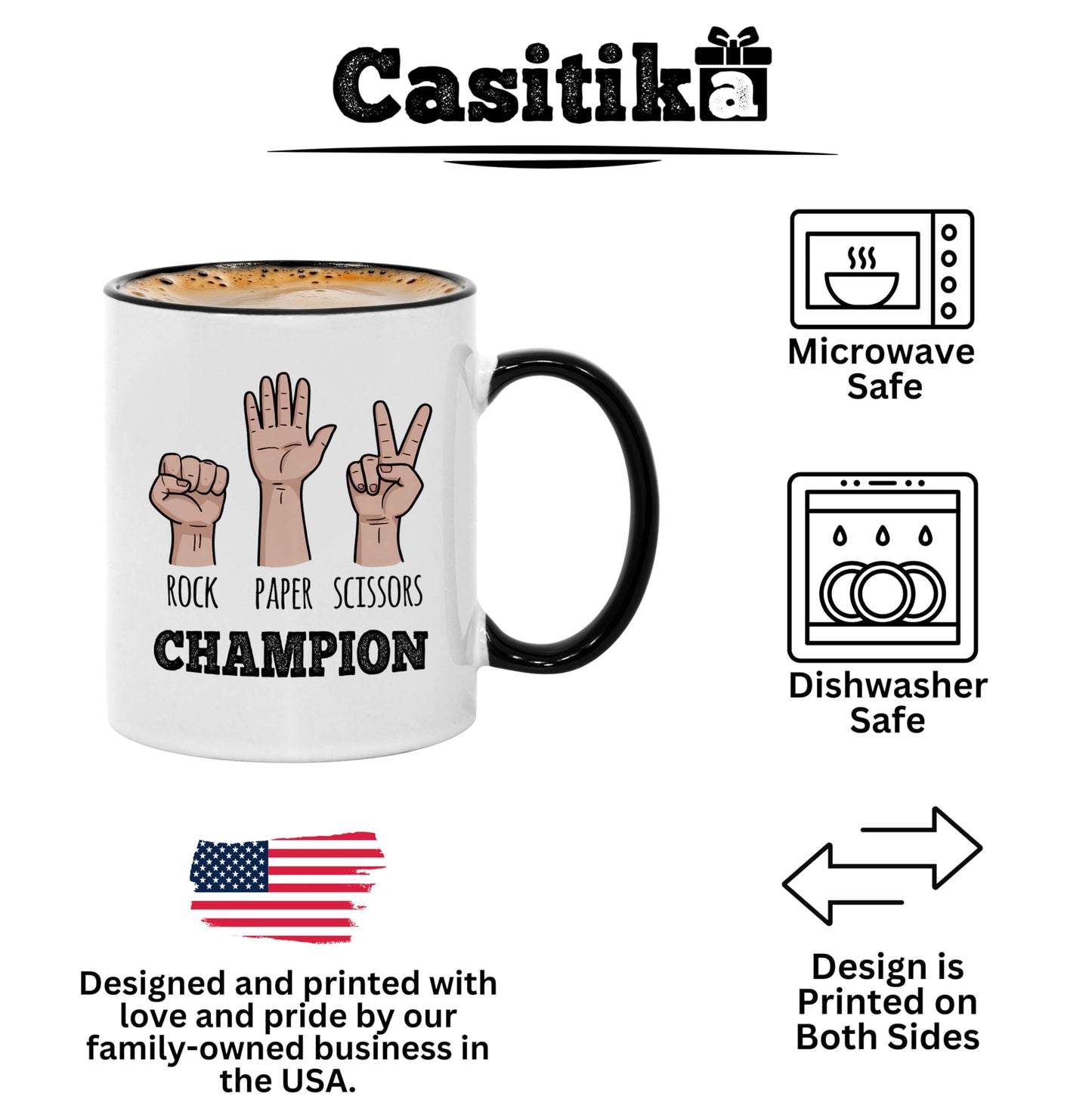 Casitika Rock Paper Scissors Champion 11 oz Mug. Funny Gift for Friends, Family, and Co-workers
