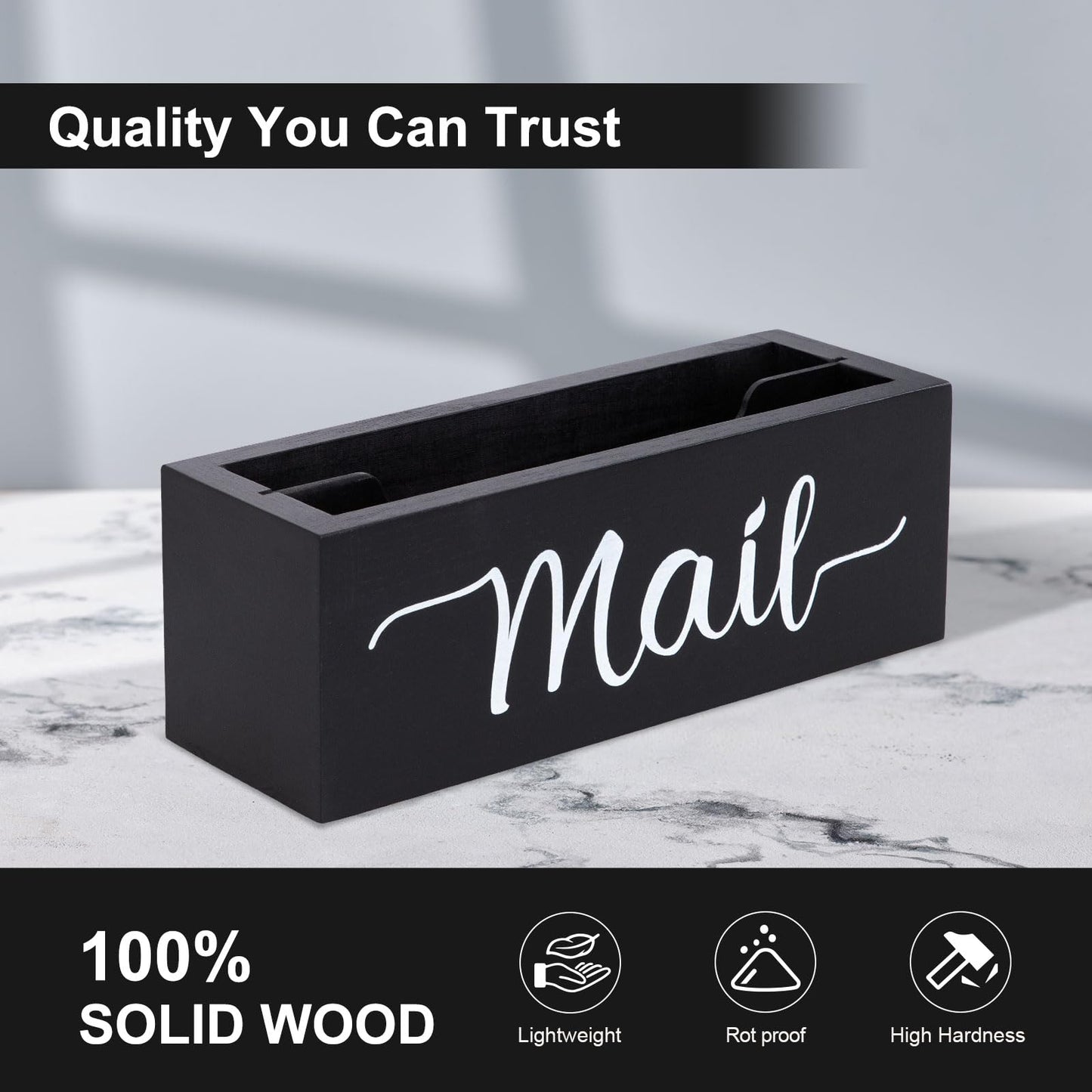 Lucundm Desk Mail Organizer, Mail Organizer Countertop, Wood Desk Mail Storage Box, Envelop Holder for Home Office (Black-2 slot)