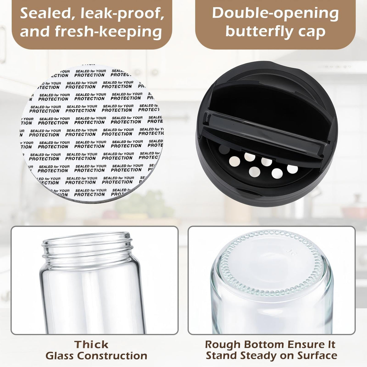 Acellegic 3 Pack 16 oz Glass Spice Jars with Shaker Tops Lids Large Spice Bottle with Lids for Kitchen, Herbs, Sugar, Pantry Herb Salt Pepper Storage (Round)