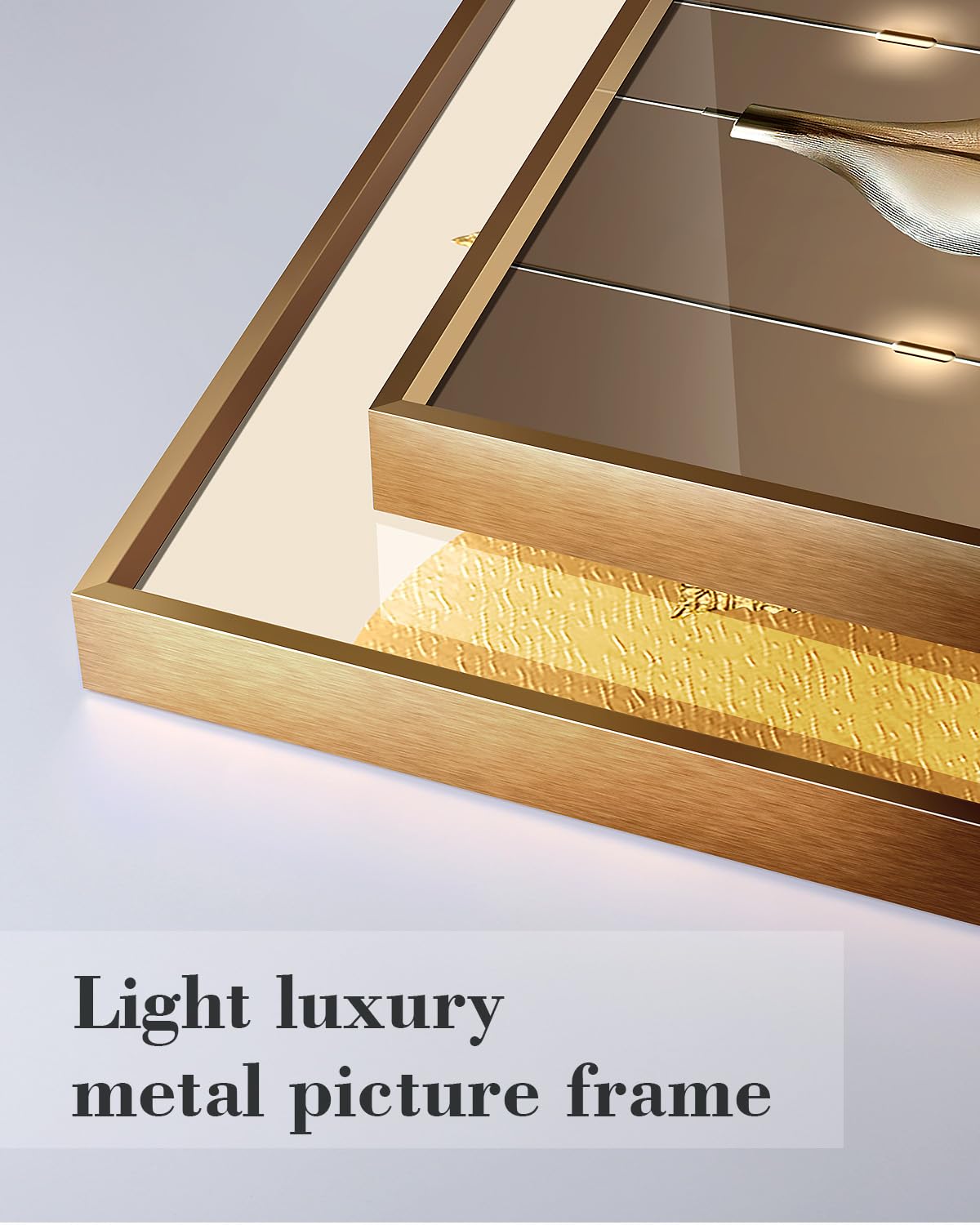 Azartslr Large Framed Modern Rose Gold Wall Art, Luxury 3 Pieces Aluminum Alloy Wall Decor for Living Room, Abstract Gold and Beige Home Bedroom Art Painting, Geometric Crystal Porcelain Artwork Dining Room Pictures Decoration 12x16in