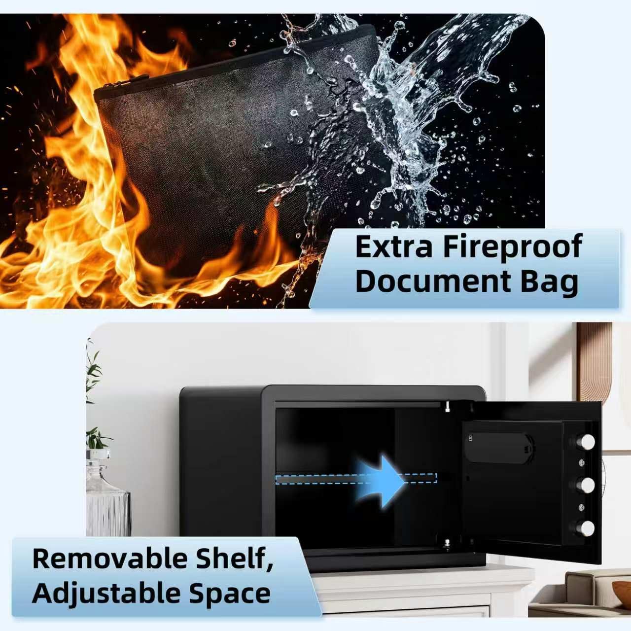 Kpasafe Small Biometric Safe, 0.8 Cuft Fingerprint Safe Box with Fireproof Bag, Caja Fuerte Para Dinero with Silent Mode, Backlit Keypad, Anti-Theft, and LED Light, 9.8×13.8×9.8 IN