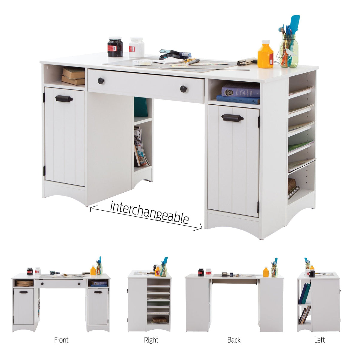 South Shore Artwork Craft Table with Storage Pure White, Coastal