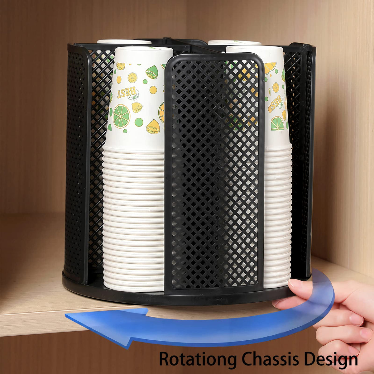 Heagoale Paper Cup and Lid Holder Plastic Cup Storage Organizer Coffee Cup Dispenser for Countertop, Breakroom, Bathroom, Coffee Station, Bar, Buffet, Kitchen Cabinet - Black