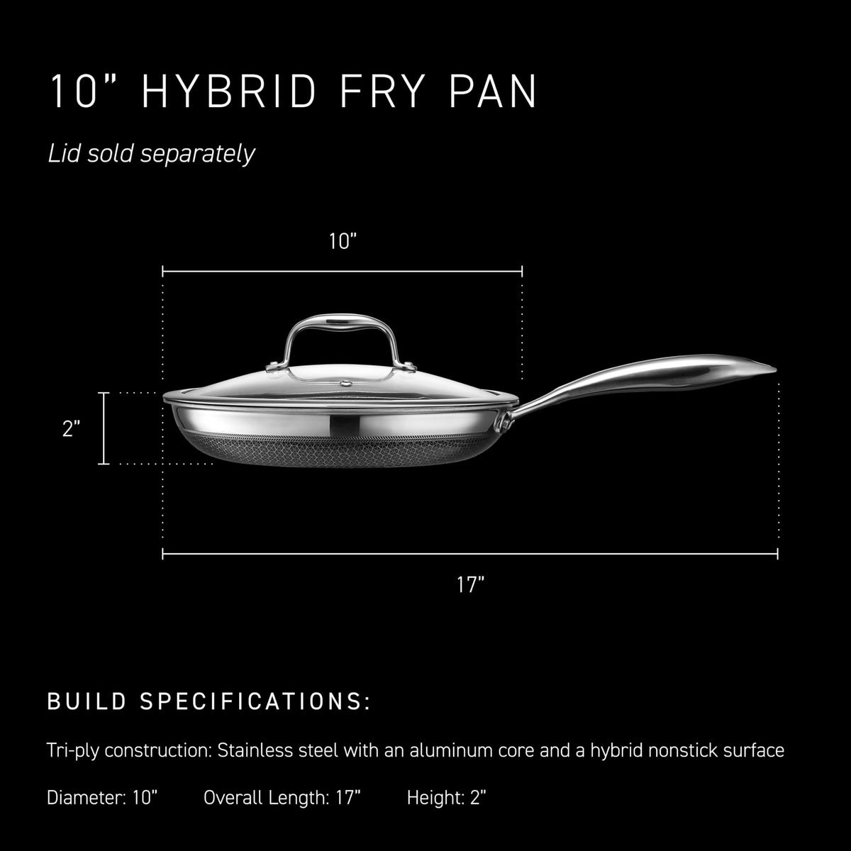 HexClad Hybrid Nonstick 10-Inch Frying Pan, Stay-Cool Handle, Dishwasher-Friendly, Oven-Safe Up to 900°F, Induction Ready, Compatible with All Cooktops