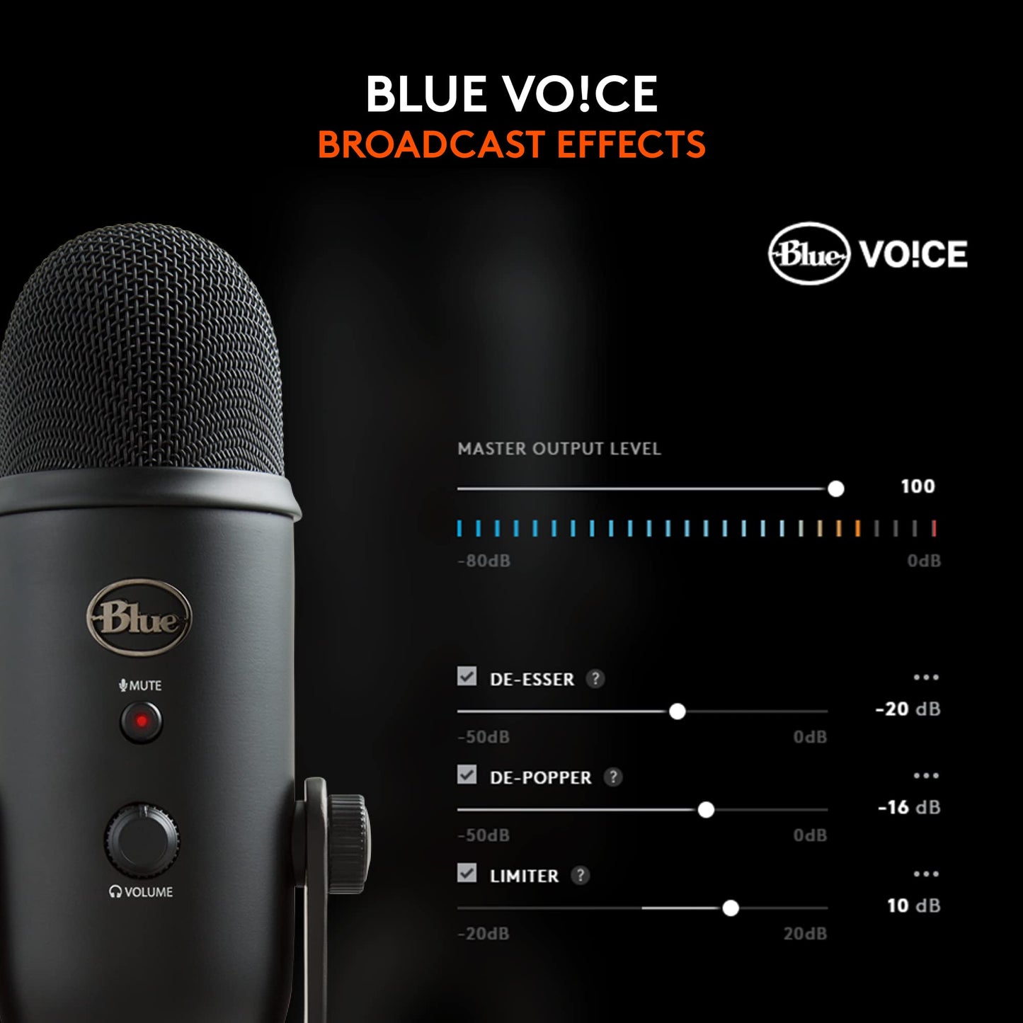 Logitech Creators Blue Yeti USB Microphone for PC, Mac, Gaming, Recording, Streaming, Podcasting, Studio and Computer Condenser Mic with Blue VO!CE effects, 4 Pickup Patterns, Plug and Play - Blackout