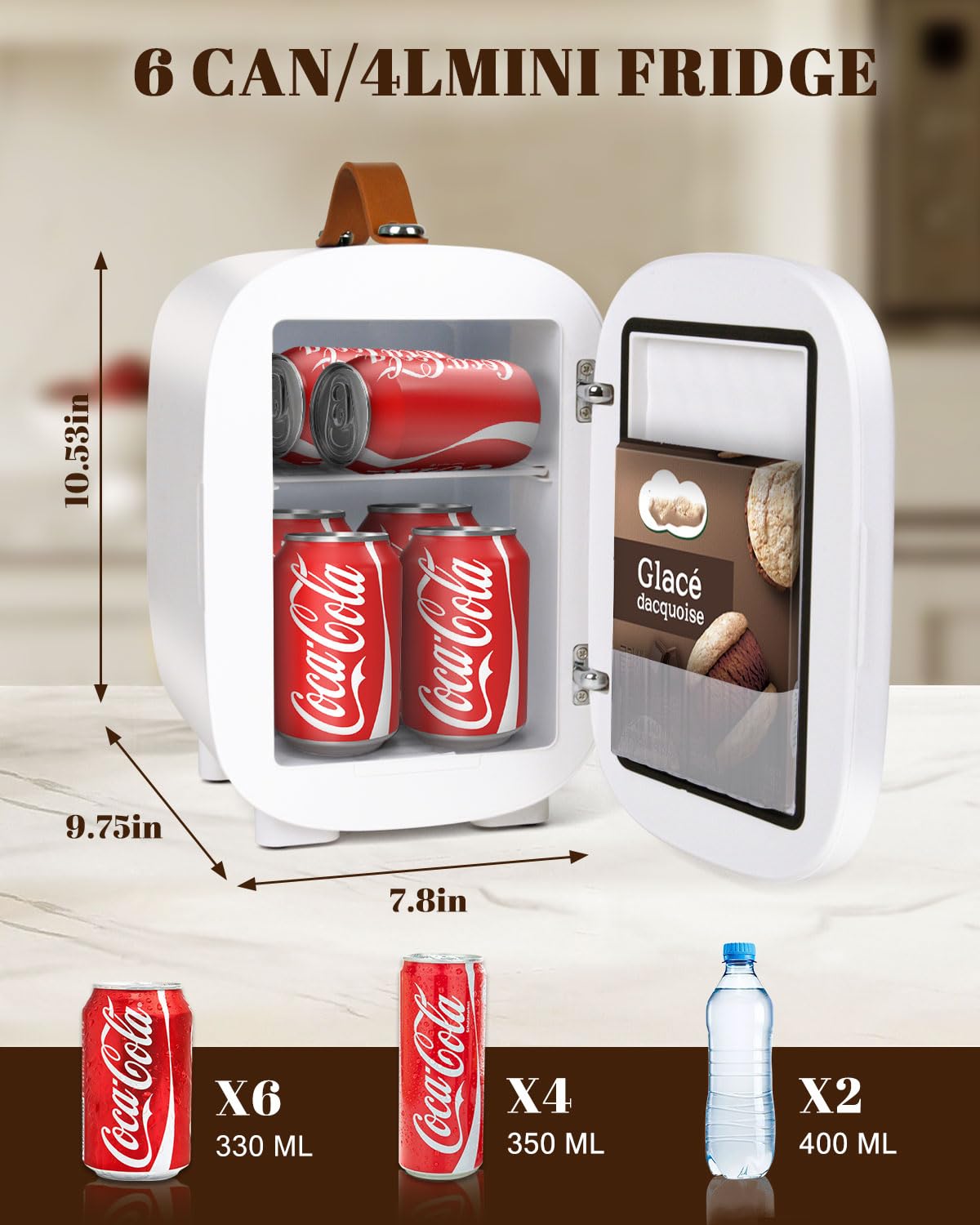 FANSEXPERT Mini Fridge for Bedroom, 4 Liter/6 Cans Skin Care Fridge Small Refrigerator, AC/DC Portable Mini Cooler & Warmer, Small Cosmetic Fridge for Camping, Dorm, Office, Car (White)