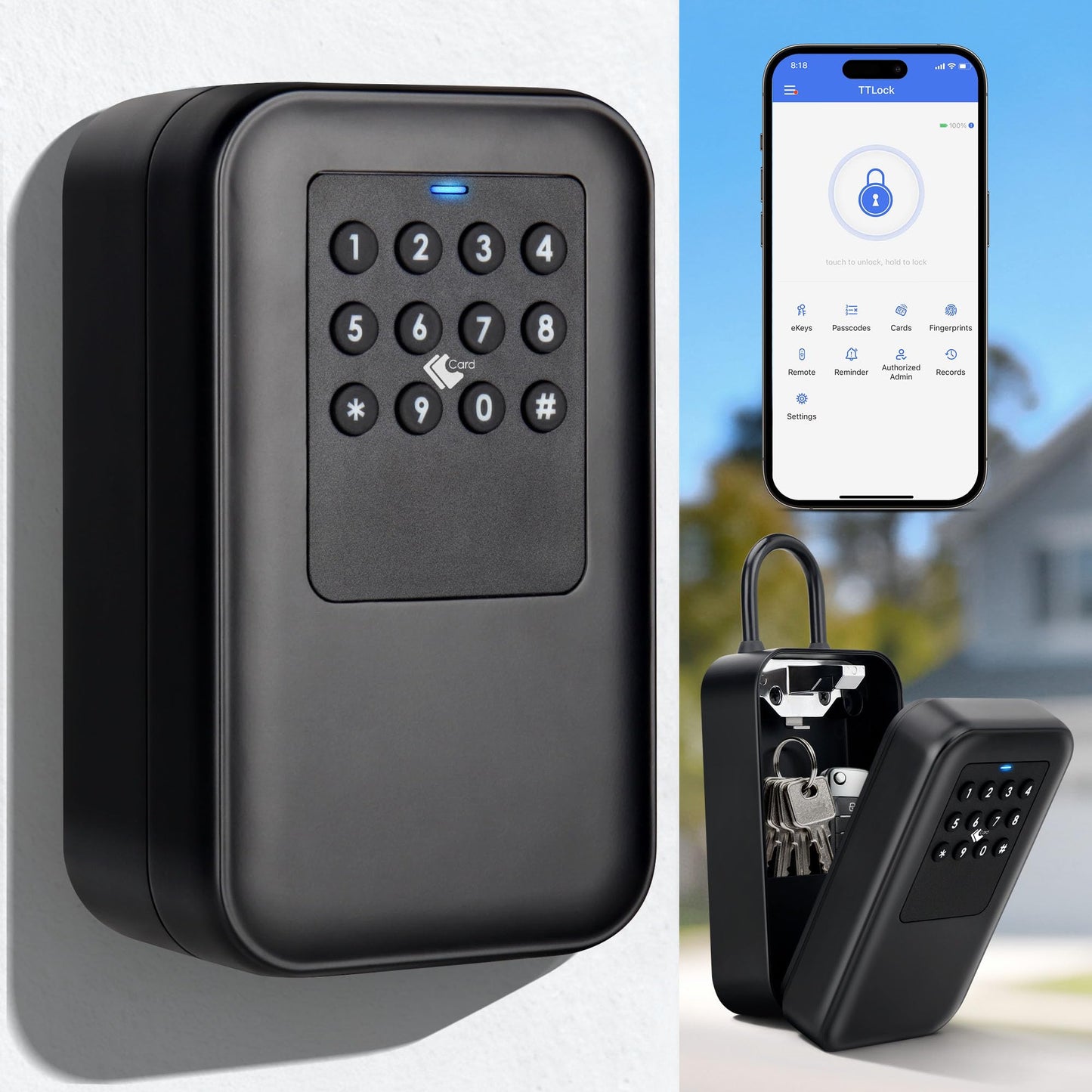 LOQRON Smart Key Lock Box with Bluetooth TTLock APP Control, Silicone Keypad IP65 Waterproof USB-C & Manual Key Emergency Unlock Large Capacity for Outdoor Home & Airbnb