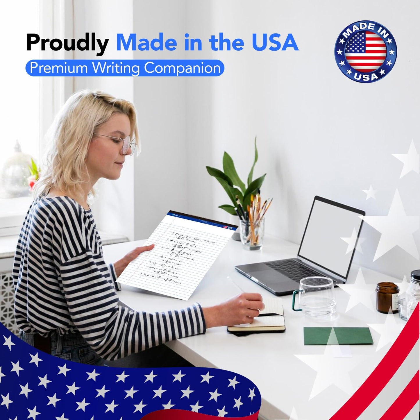 Legal Pads 8.5 x 11.75 Inch Wide Ruled Writing Pads, 12 Pack Note Pads - White Perforated Paper with Hard Back, 50 Sheets Per Pad, No Bleed Paper Notepad for Office, School, Business MADE IN USA