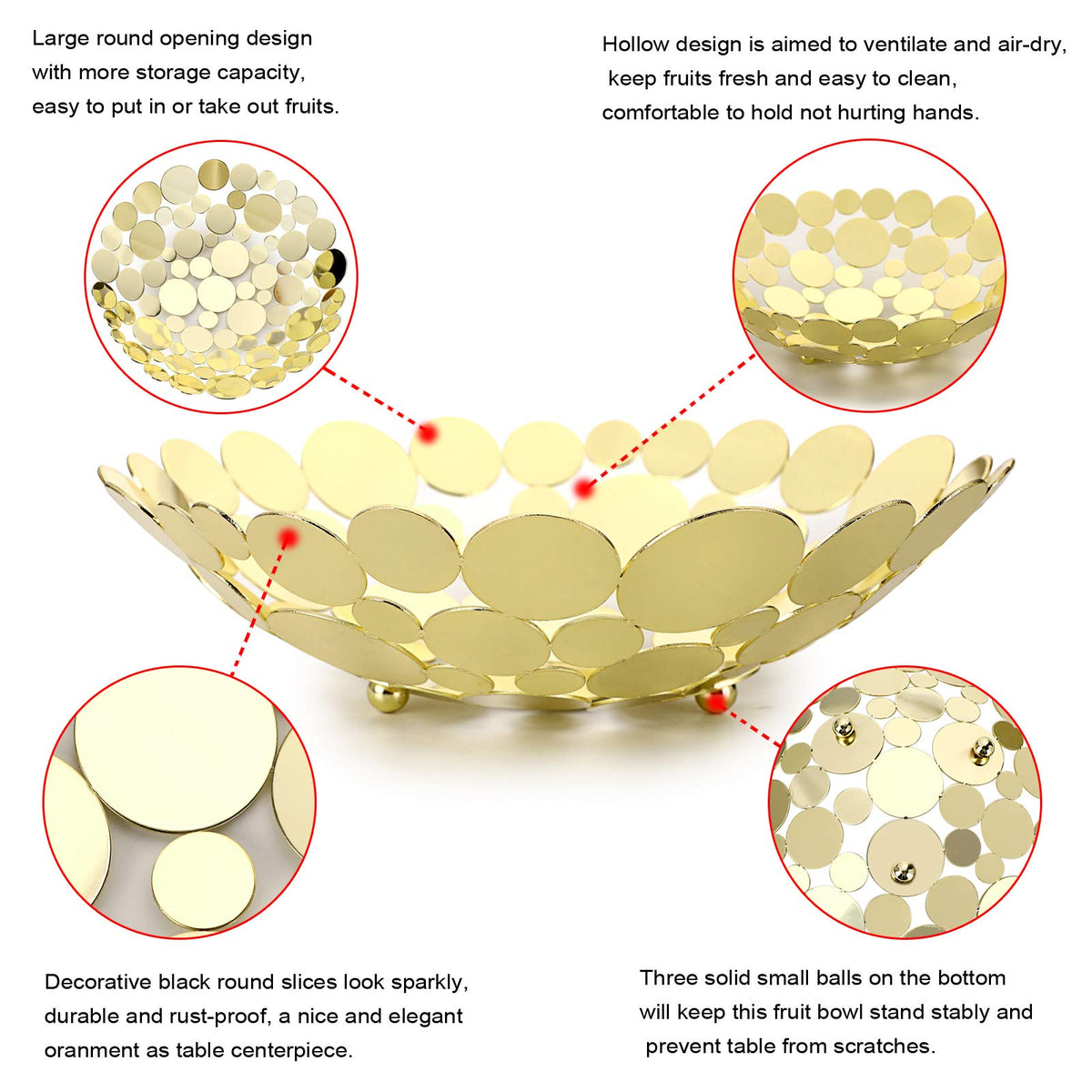 OwnMy Metal Fruit Bowl Basket Creative Table Centerpiece Fruit Stand Decorative Countertop Fruit Holder for Kitchen Counter, Iron Large Fruit Plate Round Storage Tray for Bread Snacks Candy (Golden)