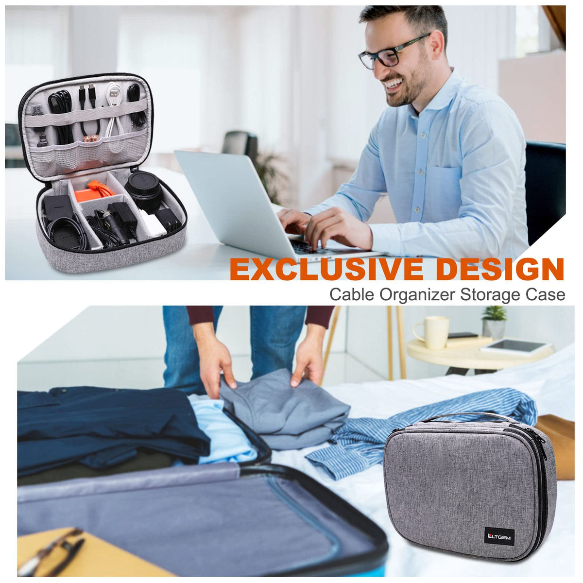 LTGEM Electronics Organizer Travel Case,Travel Cable Organizer Bag for Cords,Phone,Power Bank,SD Card,Cables,Chargers,Earphone(Grey Case Only)