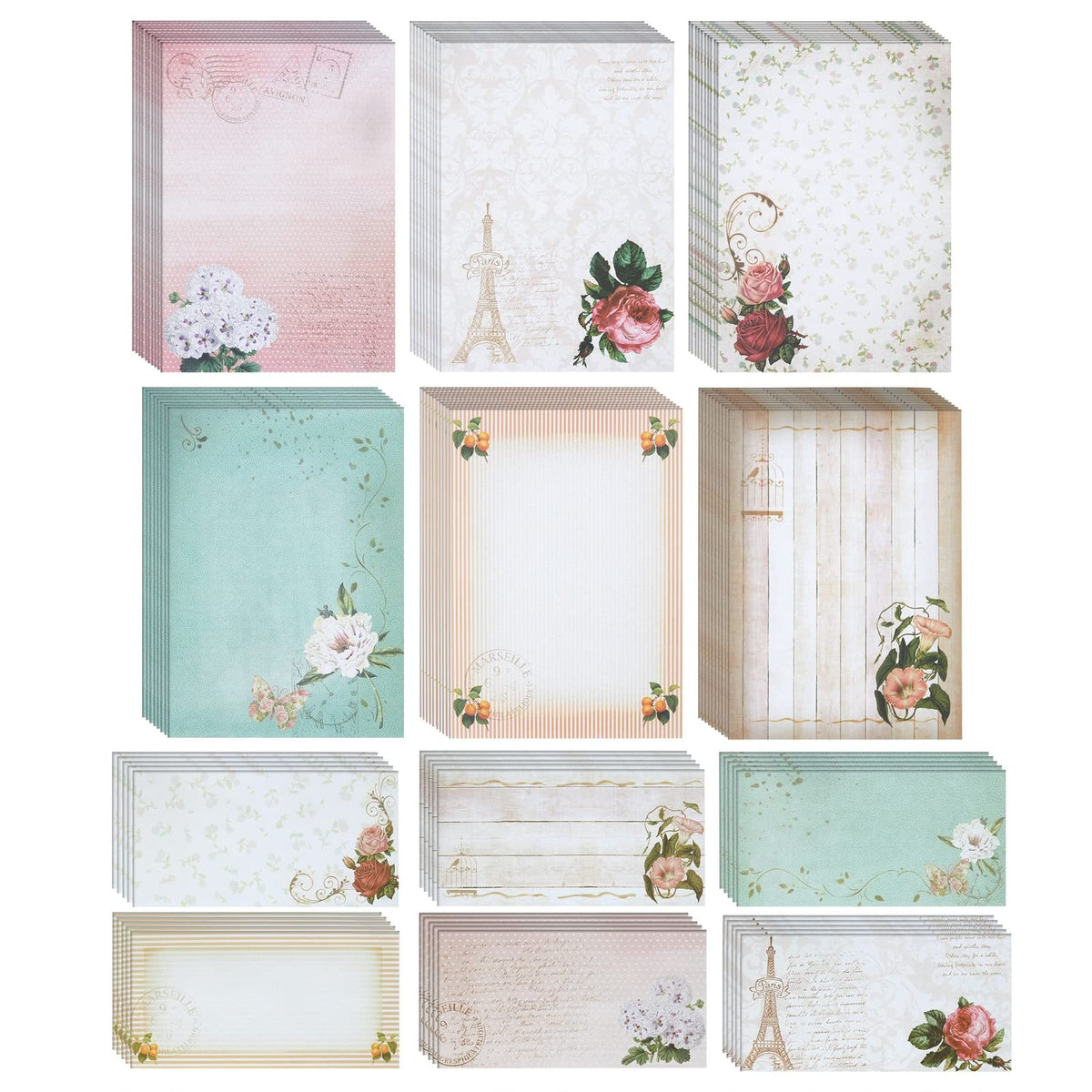 Paper Junkie Stationery Set - 7.25 x 10.2 In, Gold, 60 Sheets & 30 Envelopes - Letter Paper & Envelopes - Vintage Paper Designs