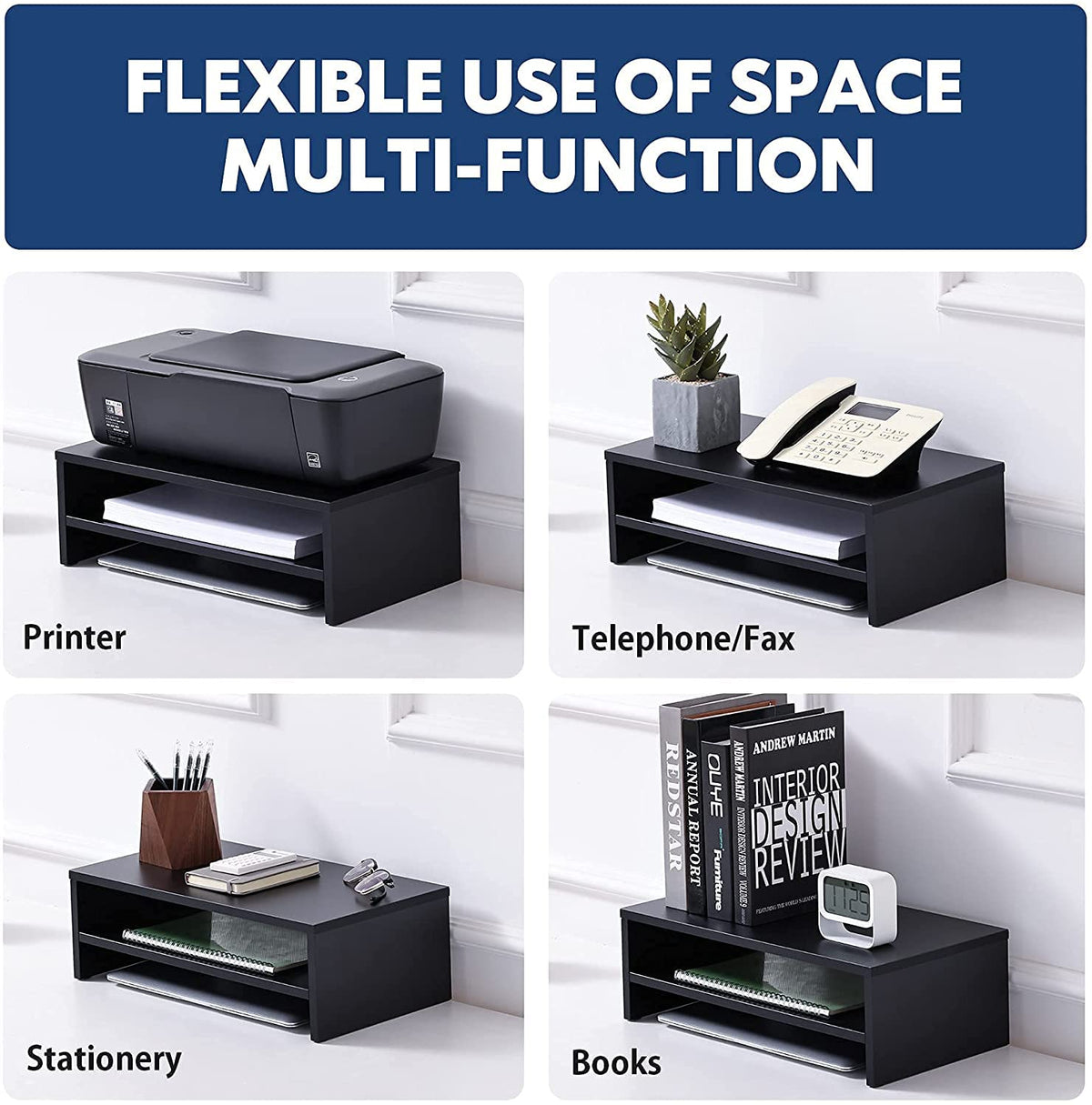 FITUEYES Monitor Stand - 2 Tier Computer Monitor Riser Shelf, Wood Desktop Stand for Laptop Computer Screen, Desk Organization, Office Supplies