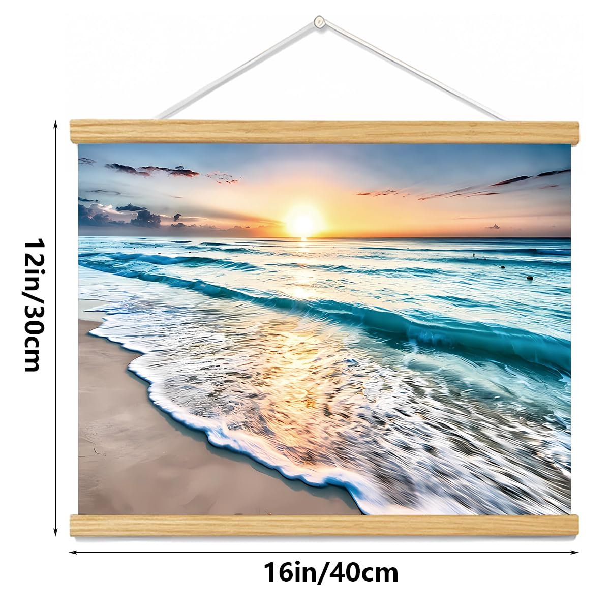 Coastal Wall Art Set, Beach Ocean Canvas Prints Framed Ready to Hang, Bathroom Decor for Living Room, Bedroom & Office, Large Nautical Painting (Blue Beach, 12L x 16W, Framed)