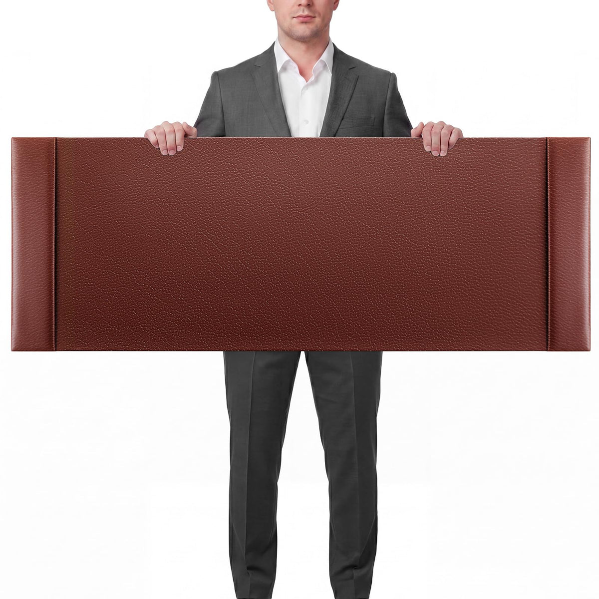 Saysurey 47.2 x 17 Inch Leather Desk Pad Protector with Side Rails, Executive Office Desk Mat for Home Workspace, Writing Surface, Mouse & Keyboard Pad, Elegant Gift for Men Dad Husband(Brown)
