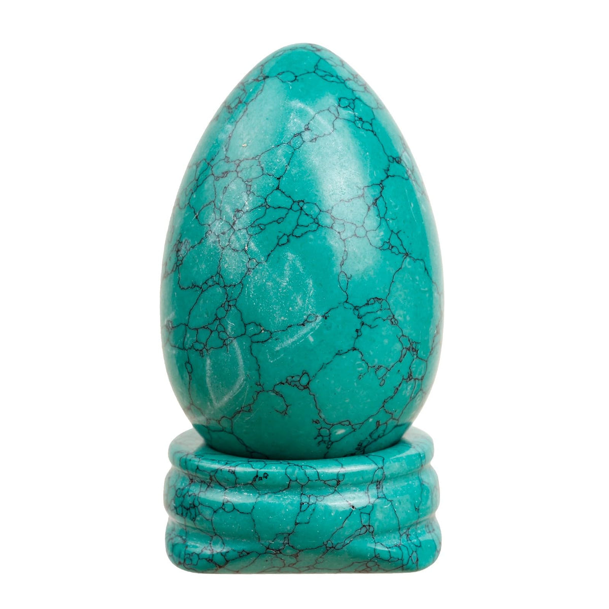 dssmboom Polished Green Howlite Turquoise Crystal Egg with Stone Stand, Healing Crystral Egg Shaped Stone Figurine for Meditation and Home Decoration