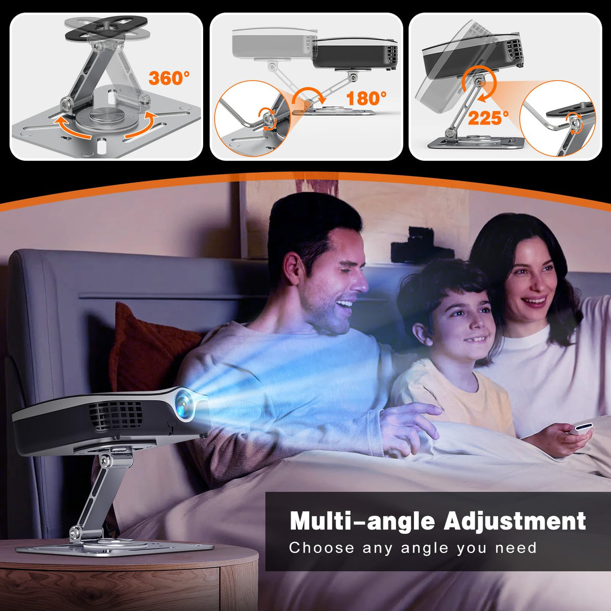 BAISHUN 3-in-1 Projector Stand – Desk, Wall and Ceiling Mount with 1/4-Inch Thread, Foldable, Easy Setup, Height Adjustable and 360-degree Rotation Compatible with Most Projectors for Home, Office