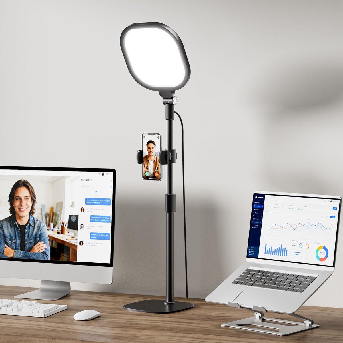 Video Conference Lighting for Zoom Meeting, Ring Light for Desk with Flexible Stand, 30 Light Modes Zoom Lighting for Computer, Desk Ring Light & Memory Function for Video Calls, Live Stream, Webcam