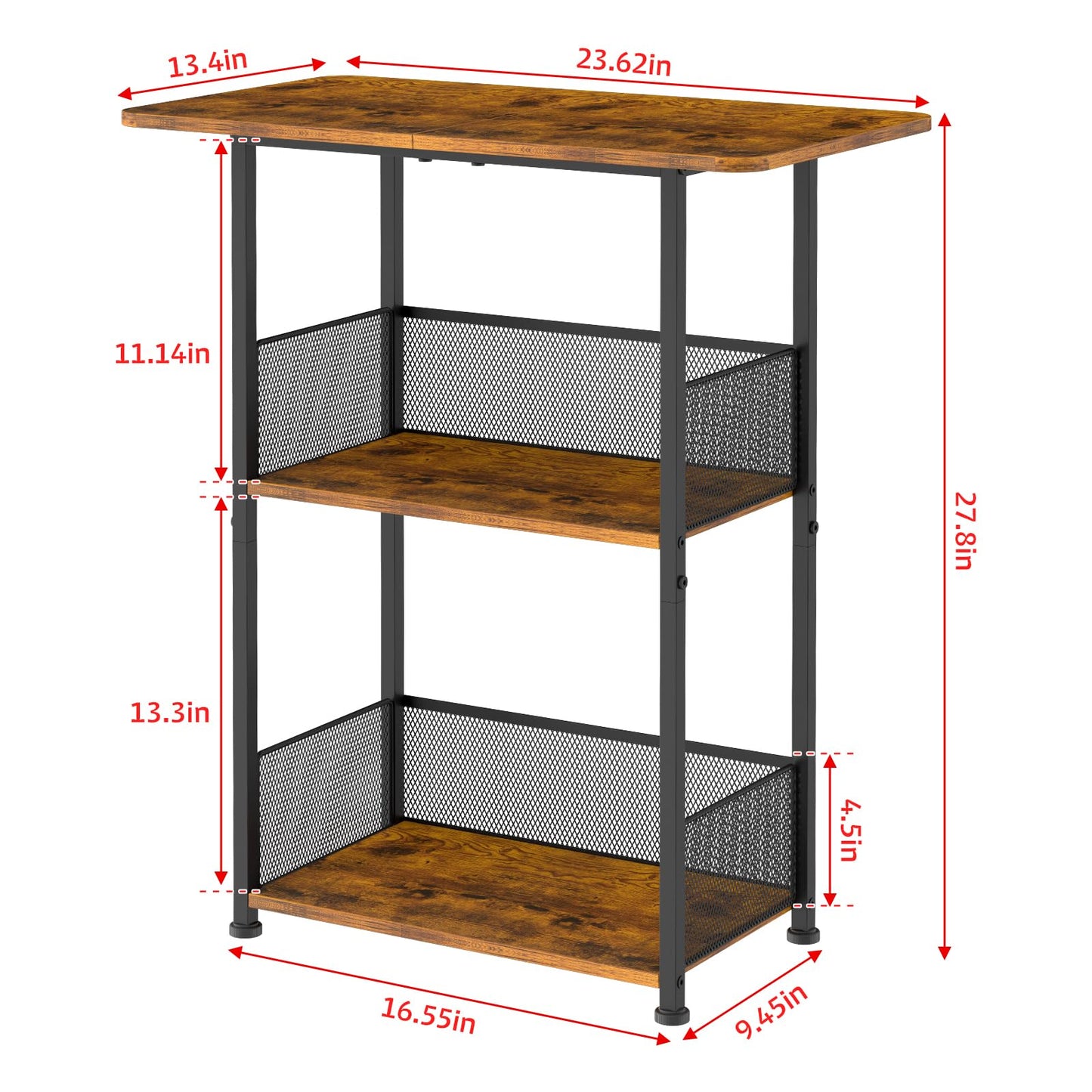 Jsskeeim Mini Floor Standing Coffee Bar Shelf,3-Tier Small Coffee Table,Corner Farmhouse Coffee Bar Cabinet;Dining Room, Living Room-Capsules,Coffee Maker(Brown+Black)