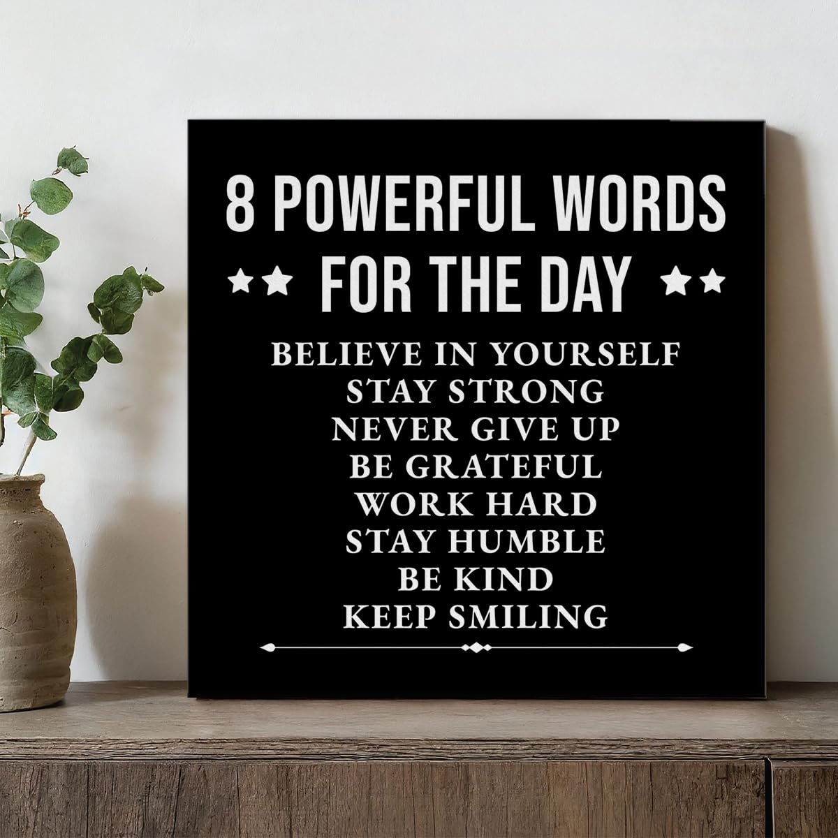 Inspirational Wall Decor, Motivational Canvas Painting Wall Art for Men Teen Boy, Black and White Positive Quotes Posters for Bedroom Living Room Classroom Gym Office (8 X 8 Inches, Framed)