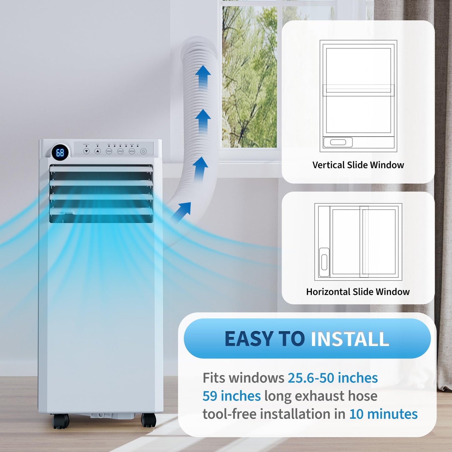 Portable Air Conditioner, 8000 BTU Small Portable AC Unit for Rooms to 350 Sq. Ft. with Cooling, Dehumidifier & Fan Modes, Remote Control, LED Display, 24H Timer, Window Kit, for Bedroom, Office, Dorm