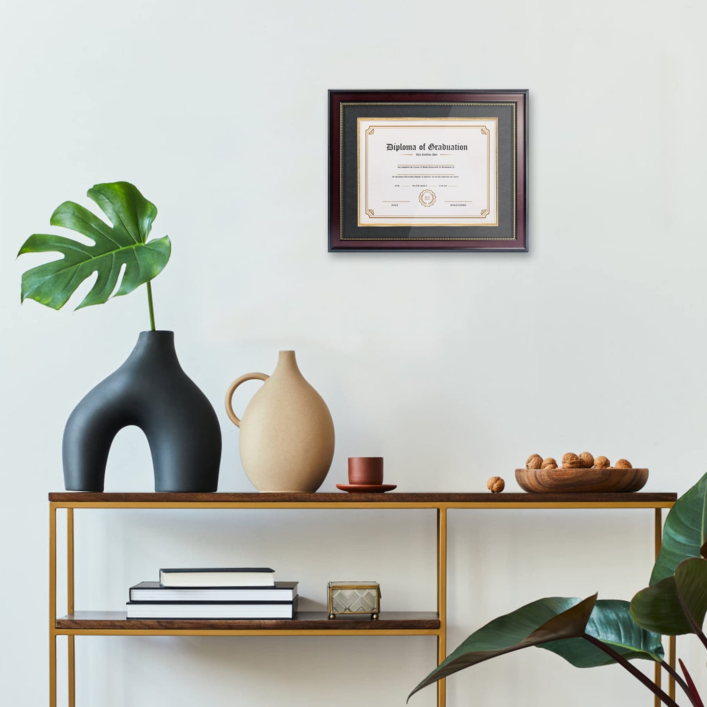 GraduatePro 8.5x11 Diploma Frame with Black Over Gold Mat or Display 11x14 Document without Mat, CPA License Frame, UV Protection Acrylic, Mahogany with Gold Beads