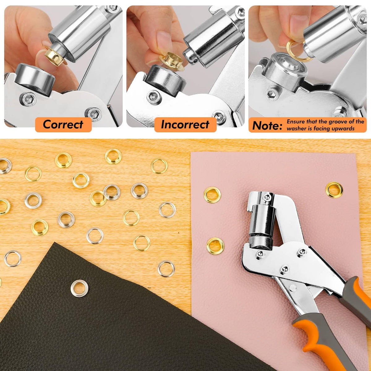 Grommet Tool Kit 3/8 Inch with 800 Pcs Eyelets Grommets and Storage Bag, Handheld Metal Grommet Kit Tarp Grommet Maker Kit Grommet Pliers Punch for Tarps Fabric Leather