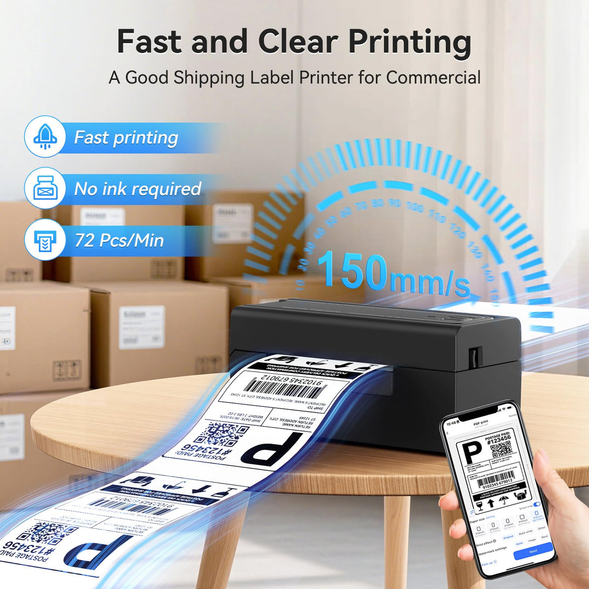 Hoorola Bluetooth Thermal Label Printer, Wireless 4x6 Shipping Label Printer for Small Business & Shipping Packages, Support iPhone, Android, Windows, macOS, Work for Amazon, Shopify, Etsy, USPS