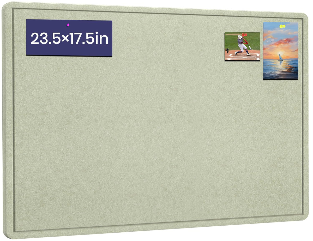 Bulletin Board, 23.5 X 17.5 inches Cork Board with 20 Pushpin, Felt Cork Board Notice Pin Board, Self-Adhesive Vision Board Mood Board Foldable Photo Board for Wall - Sage Green