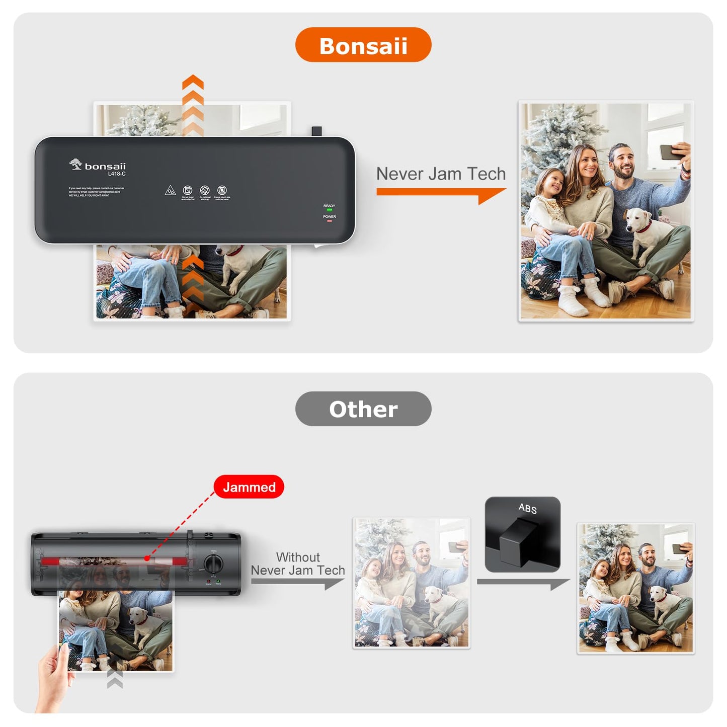 Bonsaii Laminator Machine, 9 Inch Laminators Machine with 50 Laminating Sheets, Laminator with Never Jam Technology for Doc/Posters/Photo, Simple Convenient for Home, Office and School - L418-C Grey