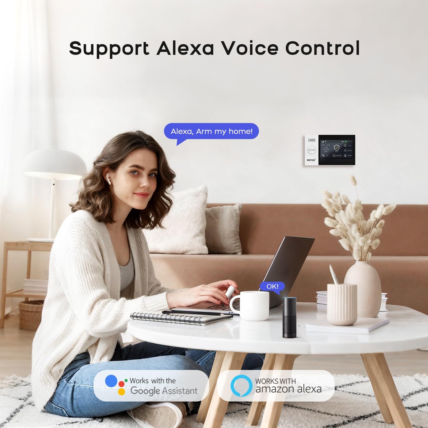 Alarm System for Home Security,21Pcs DIY Kit Touch Screen Siren Hub with Loud Alarm,SOS Button,Window Alarms, Remotes,Door/Motion Sensors,APP Control,Compatible with Alexa,NO Monthly Fee