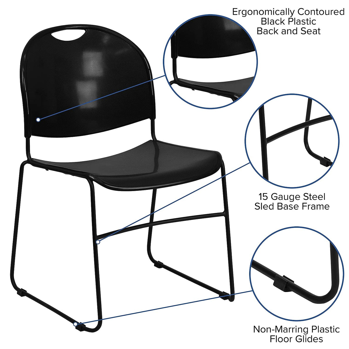 Flash Furniture Hercules Series Ultra-Compact Plastic Stacking Event/Waiting Room Chairs, Ergonomic Lobby Chairs with Contoured Seats, Set of 5, Black