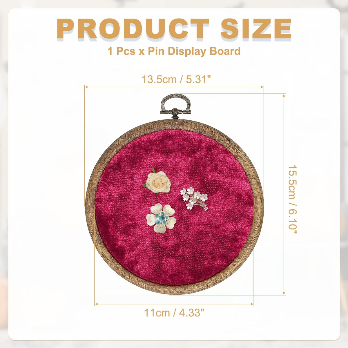 uxcell Round Pin Display Board, 5.3" Velvet Wall Hanging Brooch Jewelry Display Stand Storage Holder for Enamel Pins Badges Brooches Jewelry Collection, Wine Red