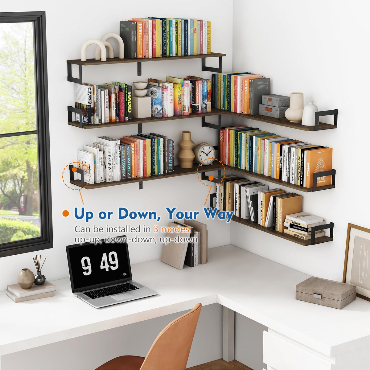 Harwaya Floating Shelves for Wall 36 Inches Long 8 Inch Deep, Large Wall Book Shelves for Bedroom, Rustic Wood Hanging Bookshelf for Living Room Office Kitchen Closet Organizers and Storage - Set of 3