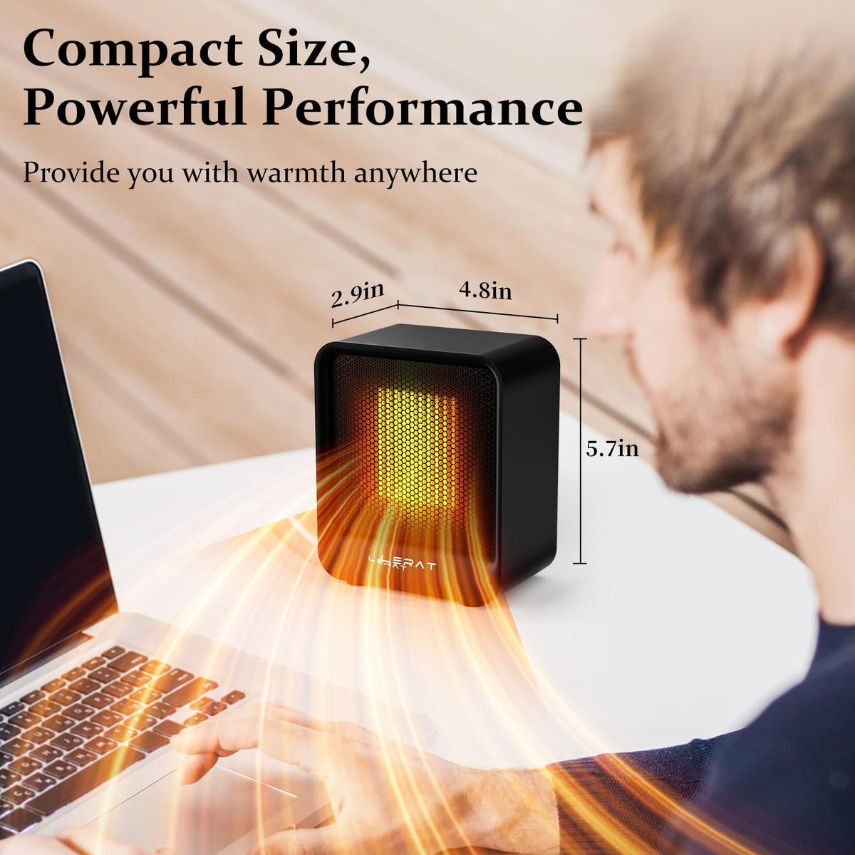 Lerat Space Heater, Portable Mini Heater for Indoor Use, 500W Fast Heating Small Desk Heater with Overheating & Tip-Over Protection, Lightweight Electric Heaters for Office, Home, Camping (Black)