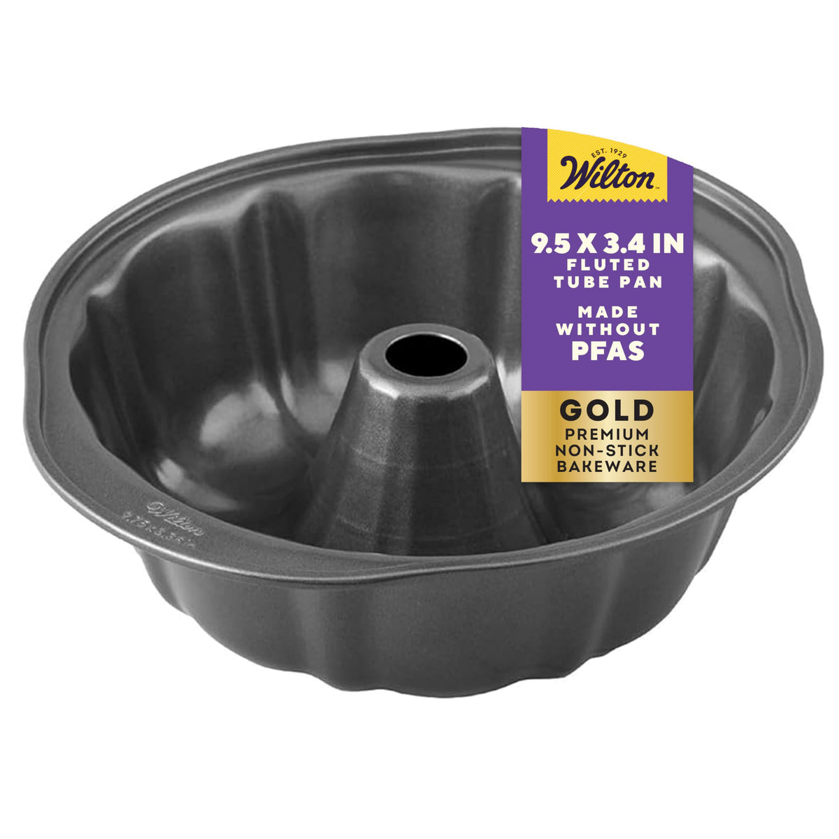 Wilton Gold Non-Stick 9.49 in Fluted Tube Cake Pan, Cold-Rolled Steel Bakeware, Made without PFAS, Packaging May Vary