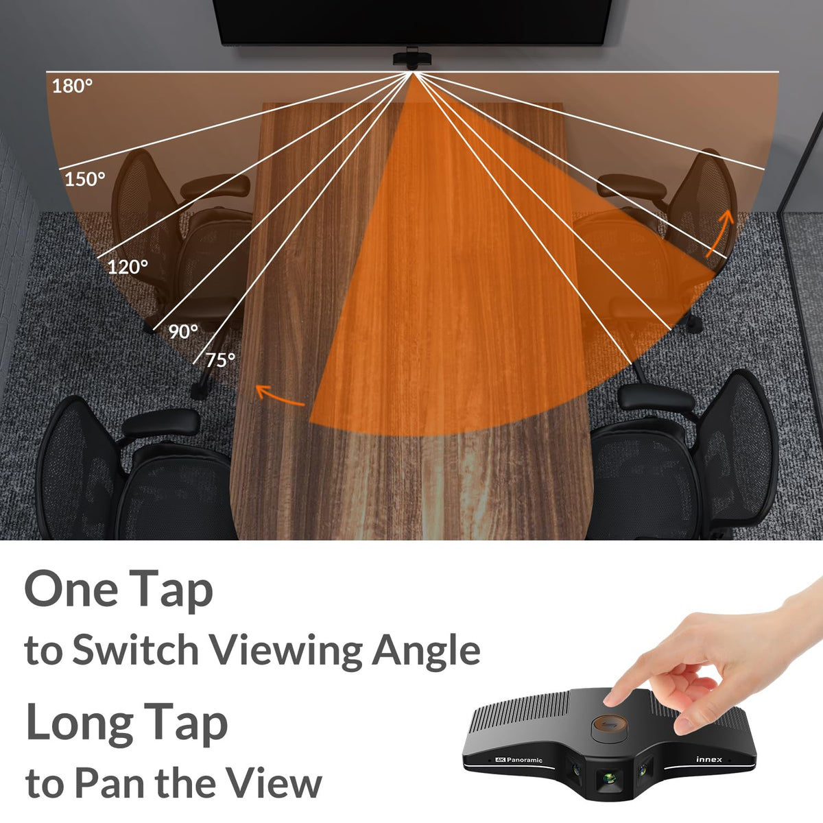 Innex C831 180° Panoramic 4K Wide Angle Webcam with Microphone, AI Facial Tracking for Windows, Mac, Easy Setup Conference Room Camera with Flexible View Angle for Meeting Room, Huddle Space