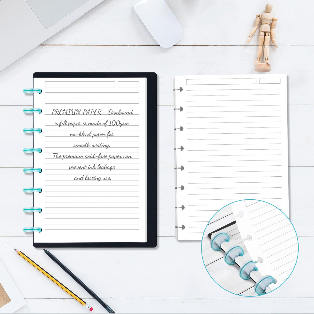 Discbound Refill Paper, Disc Paper Refill for Note-Taking System Discbound Planner Inserts with 240 Pages, 5 Sheets Dividers,White Paper Refill, Letter Size 8.5" x 11 "