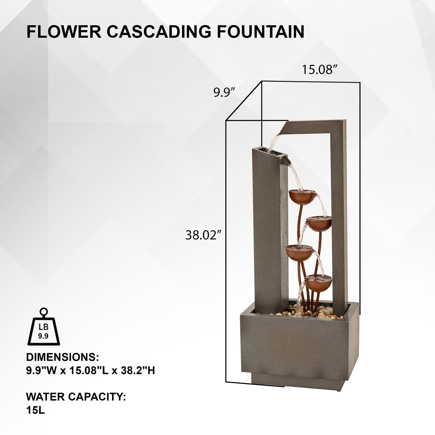 XBrand 38-Inch Freestanding Sculptural Metal Multi-Tier Flower Water Fountain, Gray and Bronze