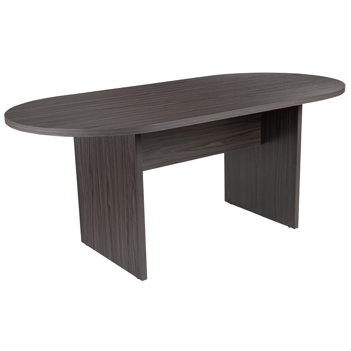 Flash Furniture 5 Piece Rustic Gray Oval Conference Table Set with 4 Black and Chrome LeatherSoft Executive Chairs
