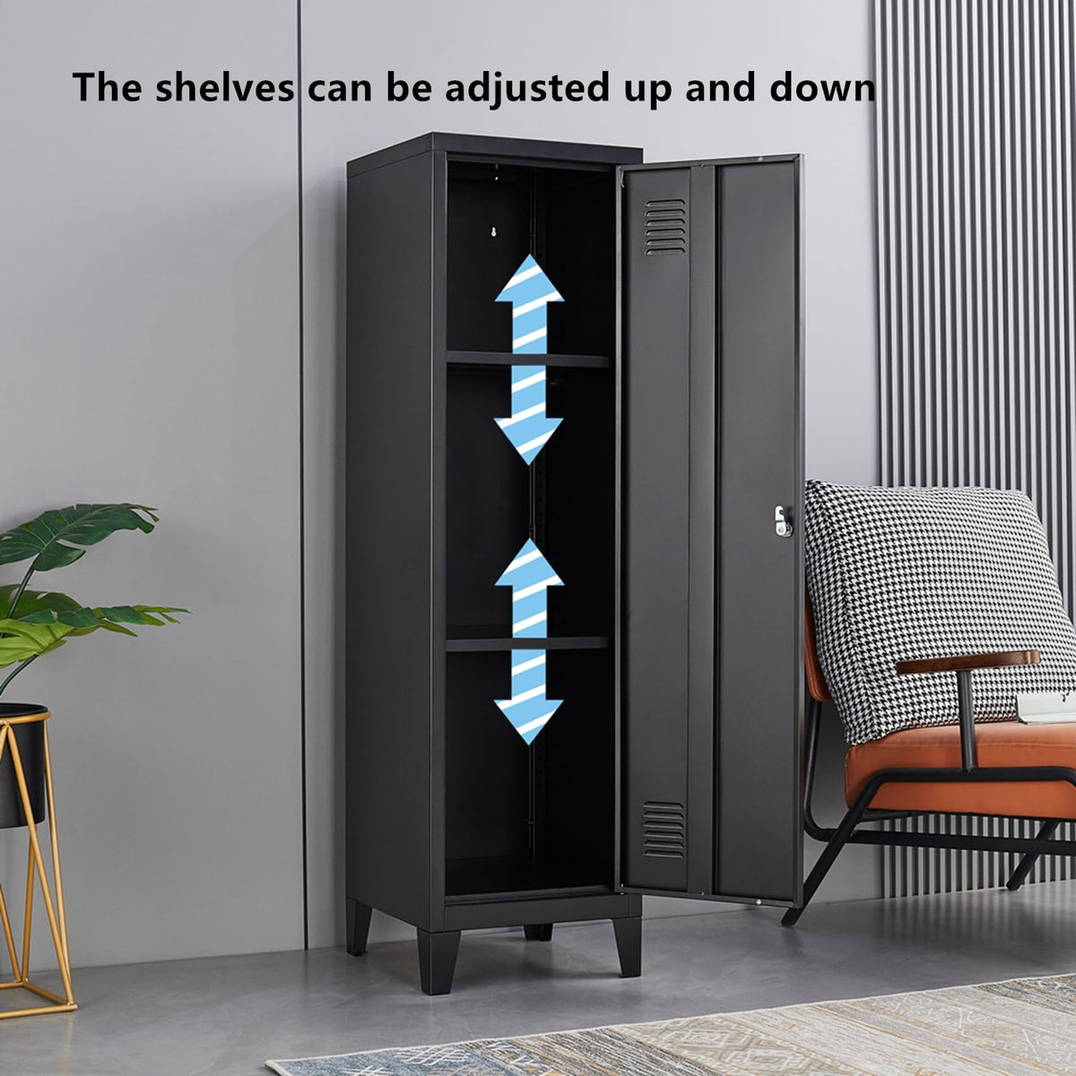 Metal Locker with Doors and Shelves, Locking Storage Cabinets for Small Spaces, Lockers for Employees, Lockable Storage Lockers for Office Garage School Gym