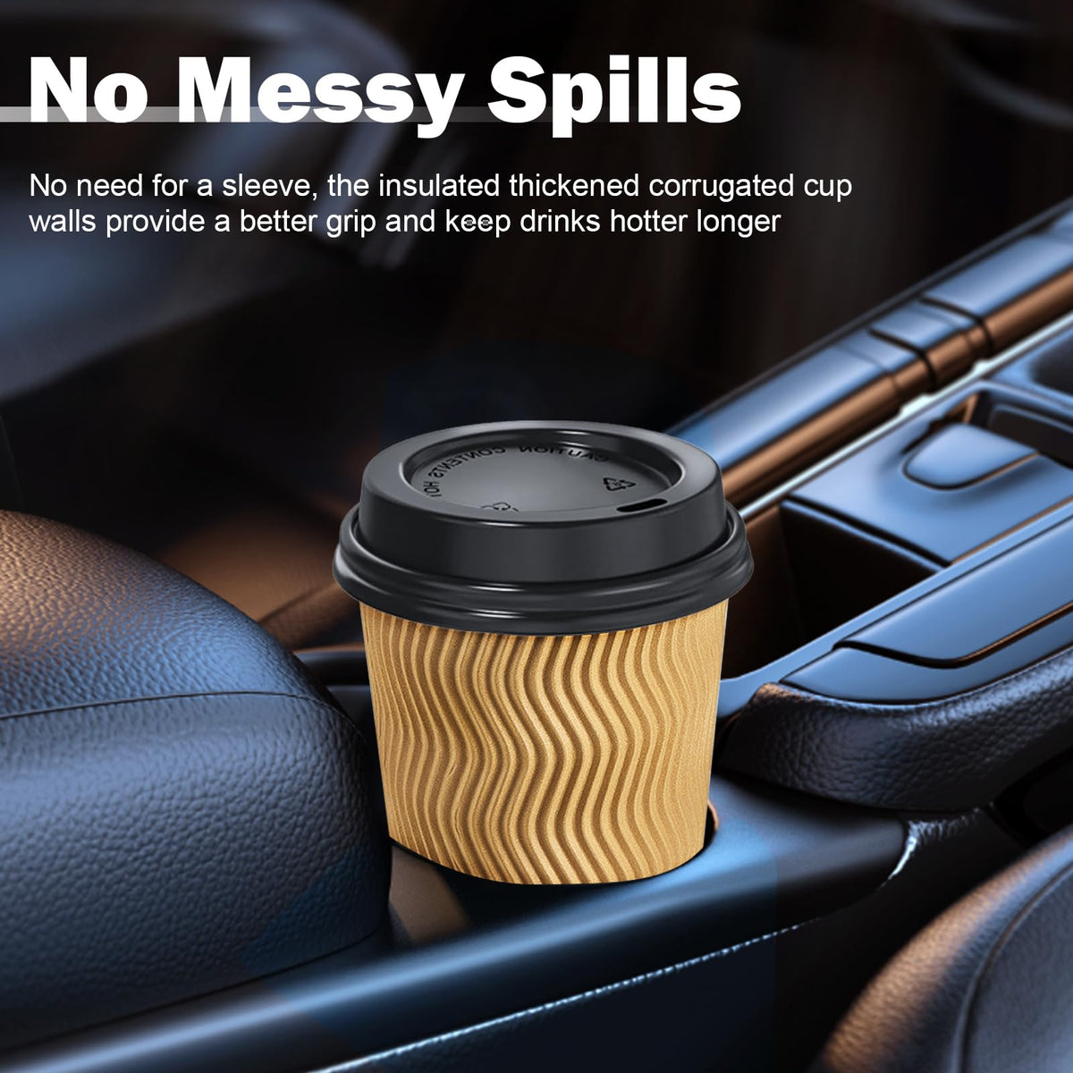 SIUQ 12 oz Coffee Cups-90 Pack Disposable Coffee Cups with Lids and Straws, Insulated Ripple Wall To Go Paper Coffee Cup for Coffee, Hot Chocolate and Hot Tea Drinks - Champagne