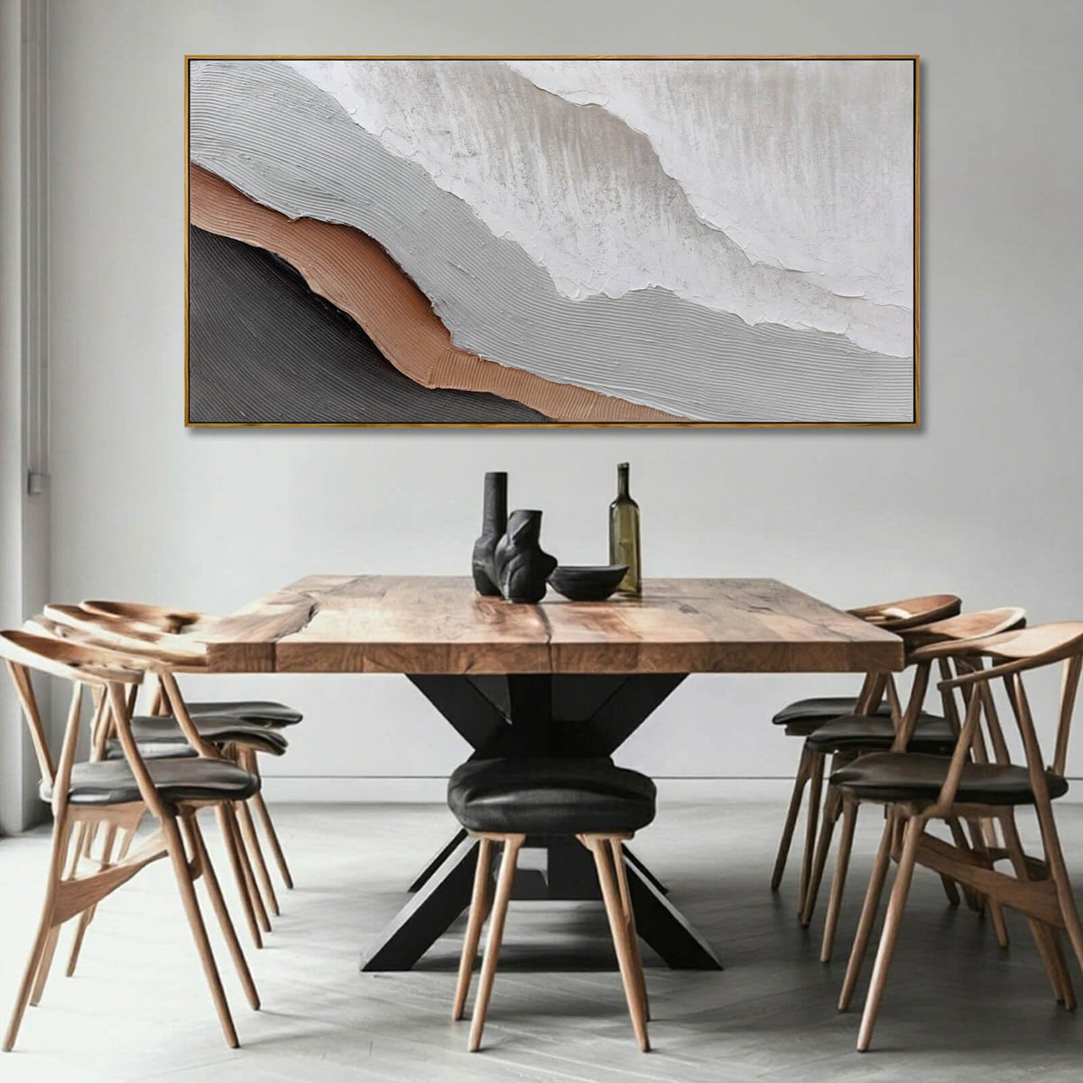 Textured White Wall Art,Grey Abstract Artwork,Large Framed Modern Pictures,Wave Landscape Oil Painting 24"x48"for Home Office Gallery